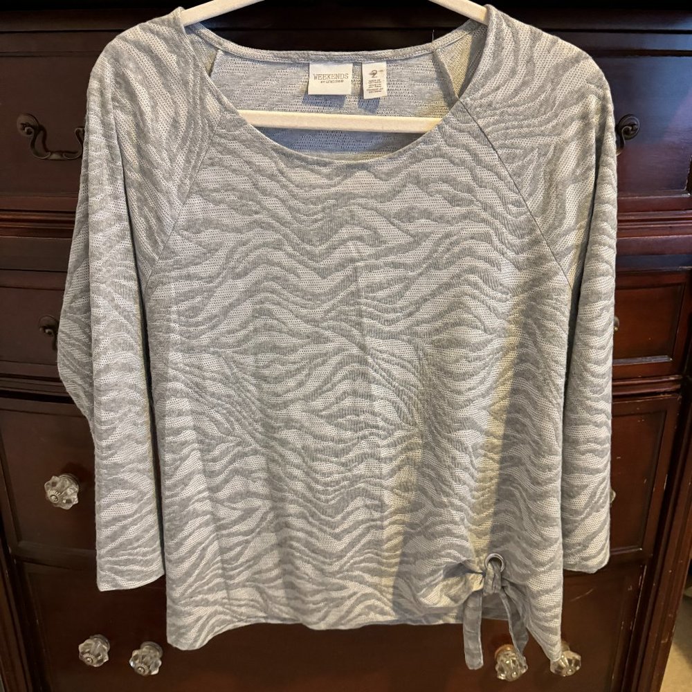 Chico's Soft Gray Animal Print Knit Top - Size 2